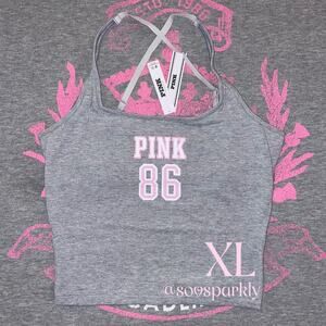 VS PINK Limited Edition Heather Gray All-Day Cotton Square Neck Tank Top